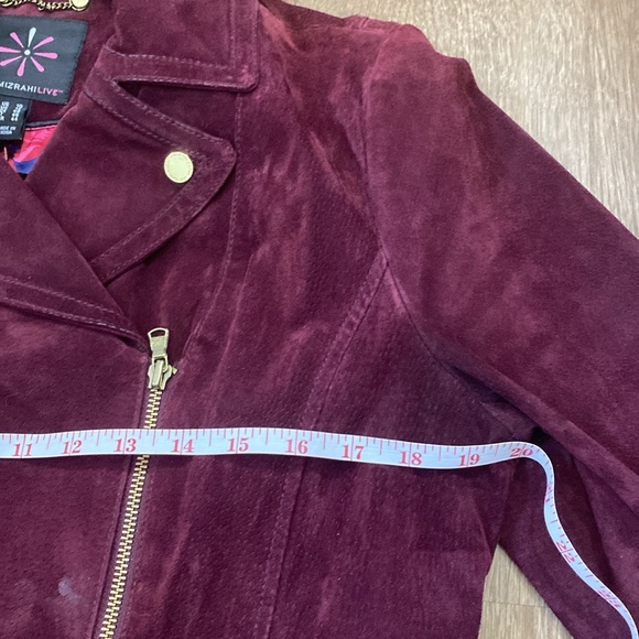 Real leather Isaac mizrahi live us 10 plum motorcycle jacket gold zippers - Picture 4 of 13